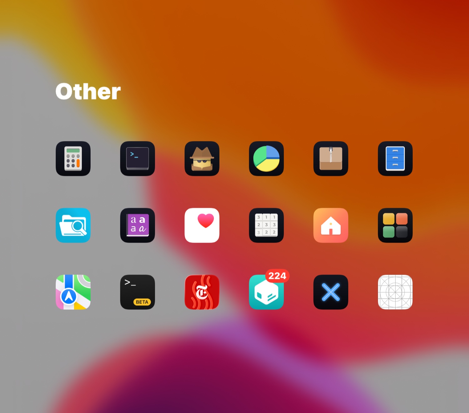 The iPad Home Screen with Linux desktop apps (Calculator, Console, Files, Fonts, Disk Usage Analyzer, Hitori and more) shown as native iOS icons.
